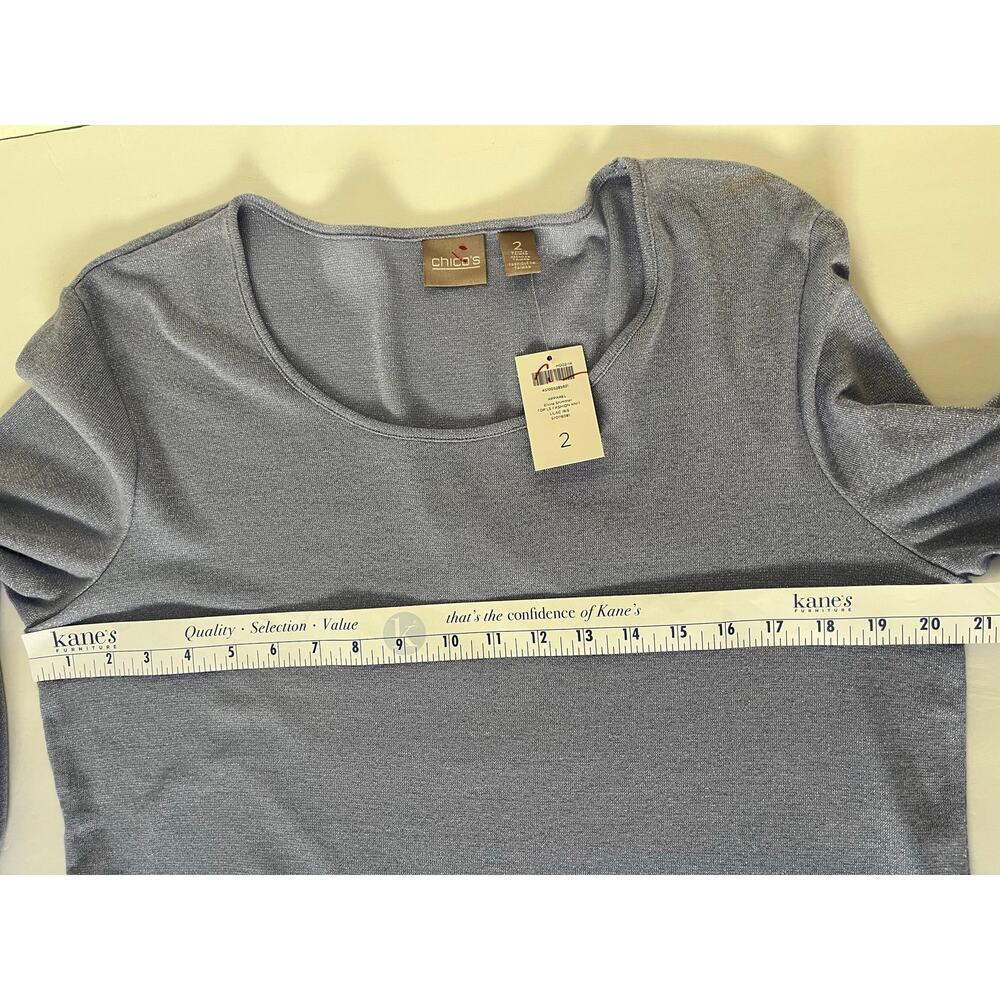 Chico’s Shimmering Blue Long Sleeve Top Women’s Size 2 NWT - Picture 6 of 11